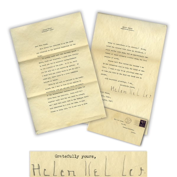 Helen Keller Letter Signed to the Tuskegee Institute -- ''...Having loved the colored folk since my childhood, I still suffer with them...''
